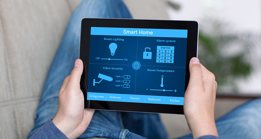 The ability to access and control security components from a mobile device is one of the top smart home trends in Manchester. Close-up of smart home security app.