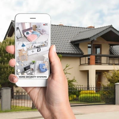 Manchester vivint phone display of cctv live feed in front of a house